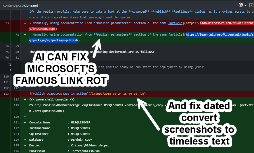 AI fixing Microsoft&#39;s link rot and converting screenshots to text