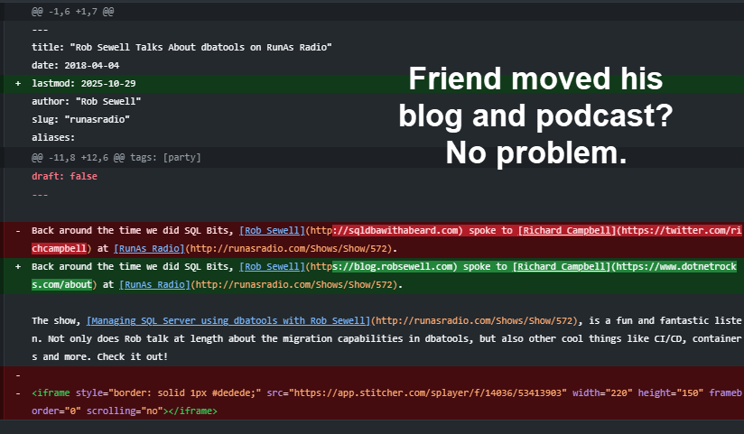 AI updating links when friends move their blogs and podcasts